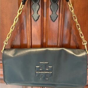 Tory Burch Black Leather Shoulder Bag with Gold Chain